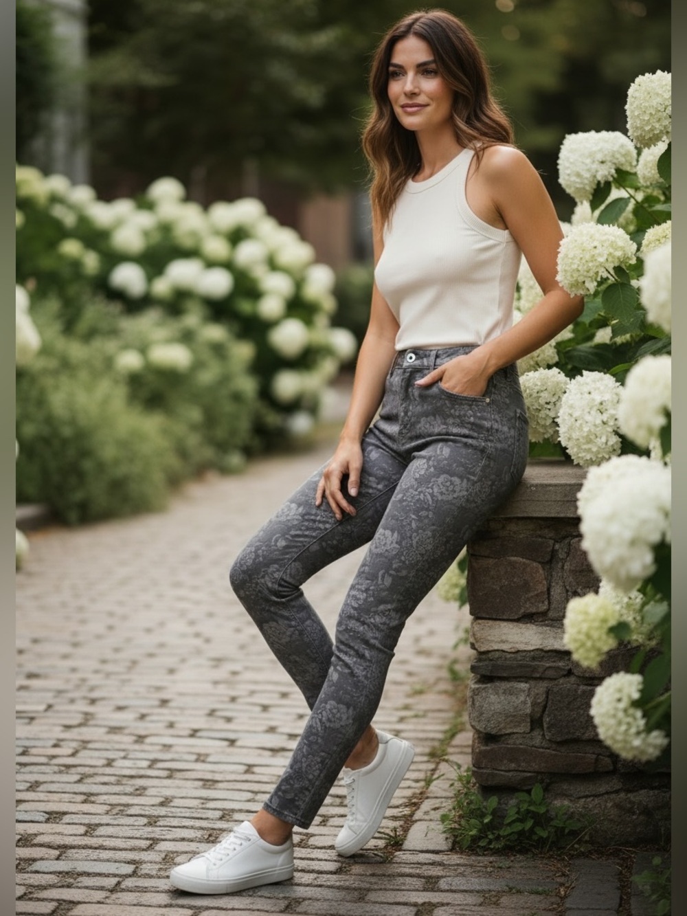 NWT Paige Anthropology Gray Floral Hoxton Skinny Hi-Rise Luxe Coated Jeans